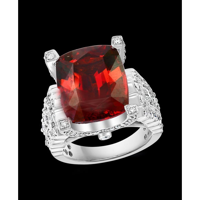 14.5 Carat Cushion Shape Rhodolite Garnet and 2 Carat Diamond Ring 18 Karat Gold For Sale - Image 17 of 18