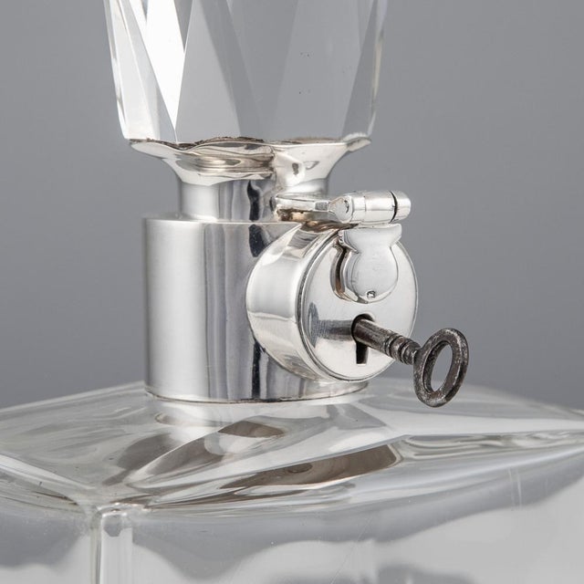 20th Century English Solid Silver & Glass Spirit Decanter with Lock & Key, 1930s For Sale - Image 13 of 14