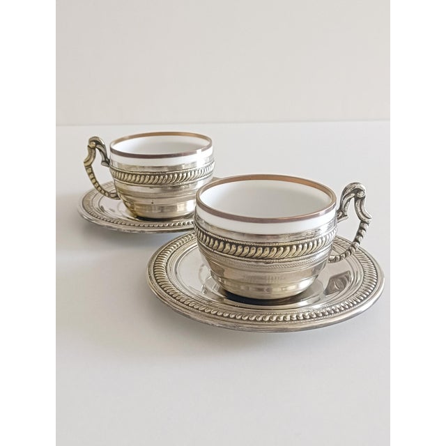 19th Century Victorian Alpaca Silver Coffee Cups and Plates, England, Set of 4 For Sale - Image 11 of 14