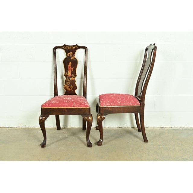 Henredon Chinoiserie Queen Anne Hand Painted Oak and Burl Wood Dining Chairs, Set of Six For Sale In South Bend - Image 6 of 14