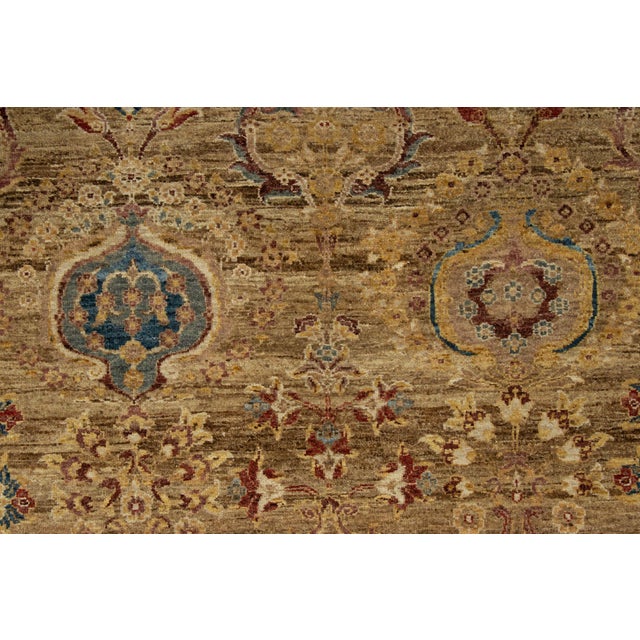 Textile Rug & Kilim’s Agra Style Oriental Rug in Brown and Gold With Floral Patterns For Sale - Image 7 of 9