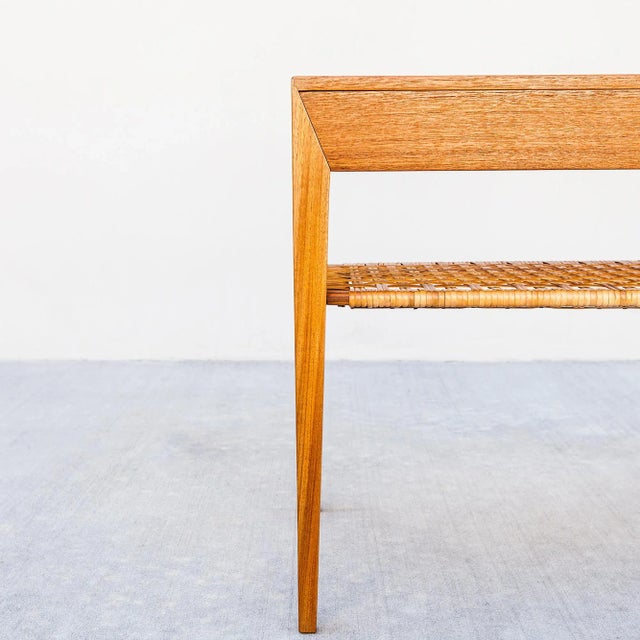 Mid-Century Modern Restored Teak & Cane Side Table / Nightstand by Haslev, Denmark 1960s For Sale - Image 3 of 14