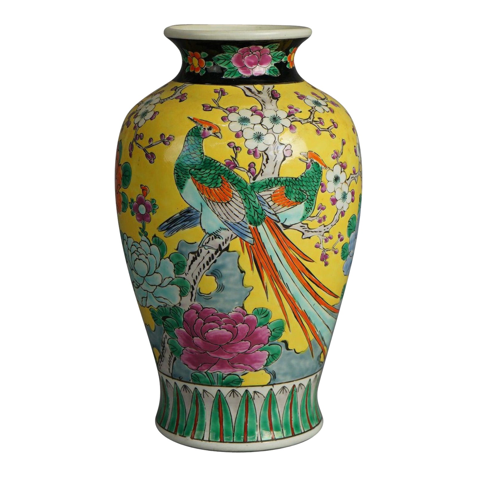 Antique Japanese Porcelain Enameled Vase, Garden & Scene