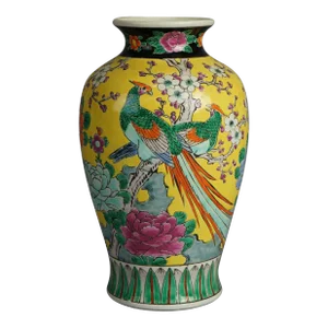 Antique Japanese Porcelain Enameled Vase, Garden & Scene Pheasant, Circa 1910