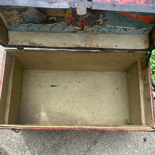 Red Antique Child’s Red ‘Dome’ Trunk For Sale - Image 8 of 9