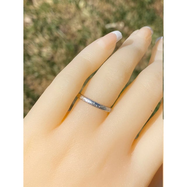1910s The Lock Haven: Antique Platinum Hand Engraved Wedding Band For Sale - Image 5 of 7
