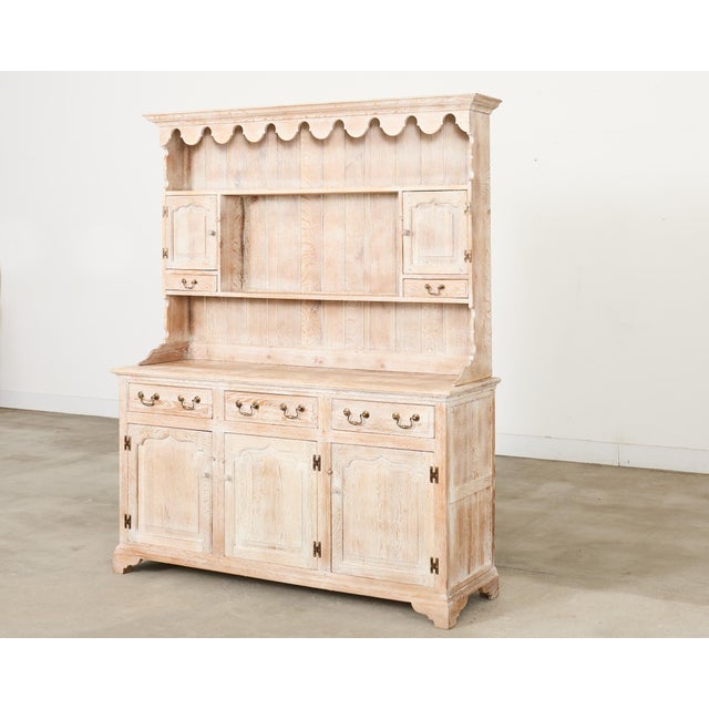 Country English Cerused Limed Oak Welsh Cupboard Dresser For Sale - Image 4 of 18