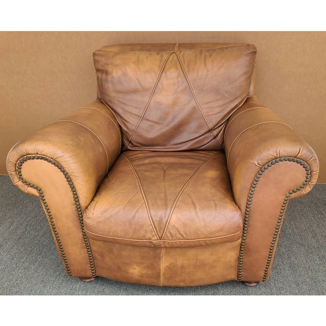 Mid Century Modern Italian Leather Club Chair With Ottoman by Soft Line