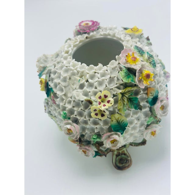 Yellow Porcelain Flower Encrusted Vase For Sale - Image 8 of 10
