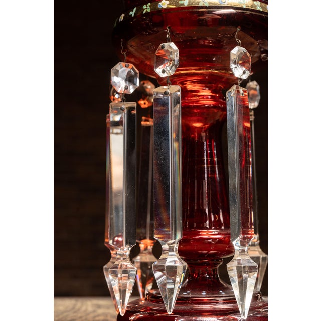 Pair of 19th Century Bohemian Ruby Glass Mantle Lusters With Prisms For Sale - Image 9 of 10