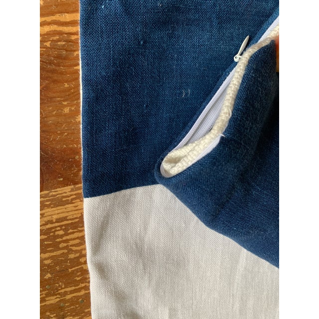 2020s Hand-Dyed Natural Indigo Linen Stripe Pillow Case For Sale - Image 5 of 7