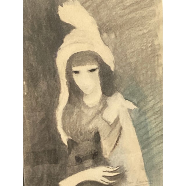 Marie Laurencin Female French Artist Fille Avec Chat Signed Marie Laurencin' (Lower Right) Charcoal Wash and Crayon on Paper Laid Down to Board For Sale - Image 12 of 12