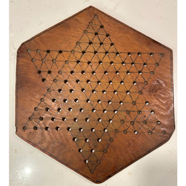 Brown 1970's Folk Art Wooden Chinese Checker Board Hanging, Signed by Artist For Sale - Image 8 of 8
