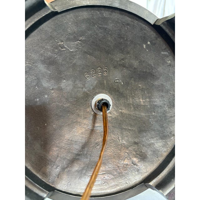 Mid-Century Modern Urn Style Brass Lamp With Champagne Softback Bell Lamp Shade, Scalloped Trim at the Top and 9223 Stamp on Bottom For Sale - Image 4 of 9