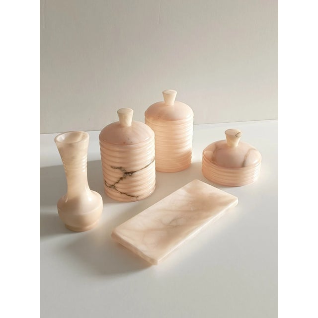 Mid-Century Pink Alabaster Bathroom Set, 1960s, Set of 5 For Sale - Image 9 of 12
