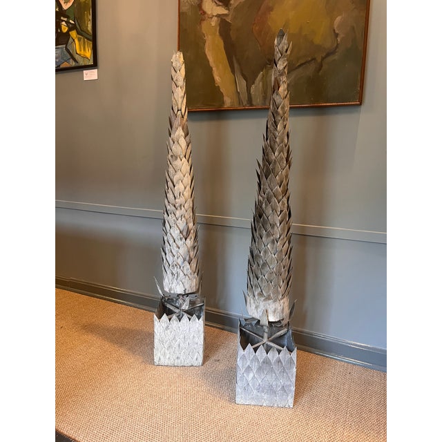 French Antique 19th Century French Zinc Topiary Tree Pair in Leafy Bases For Sale - Image 3 of 11