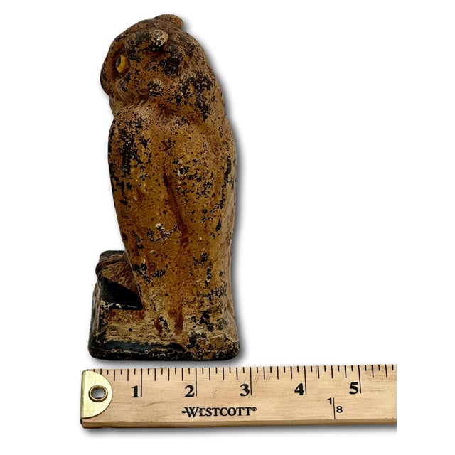 Unusual Antique American Cast Iron Wise Old Owl Sitting on a Book Figurative Doorstop - Circa 1920s. For Sale - Image 18 of 18