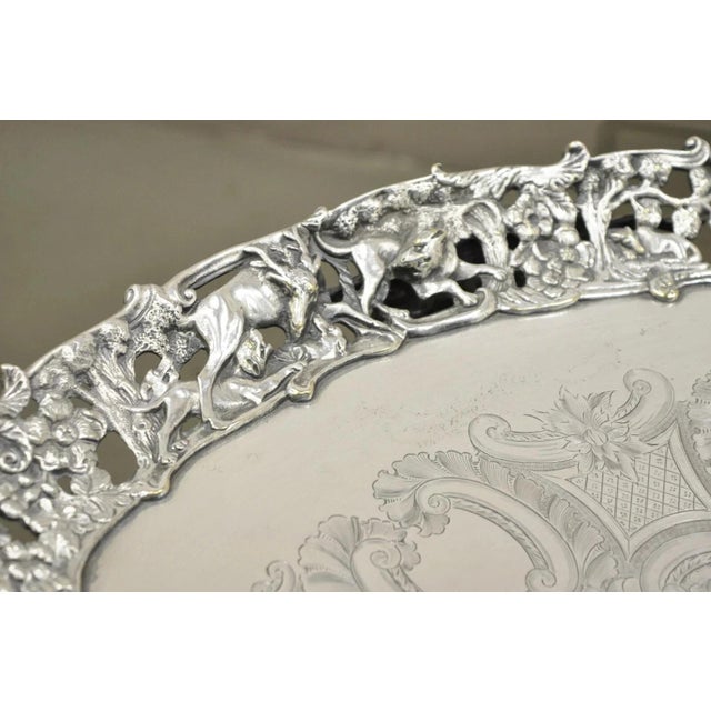 Silver Mid 19th Century French Renaissance Bacchanal Scene Silver Plated Bacchus Figural Salver Tray For Sale - Image 8 of 15