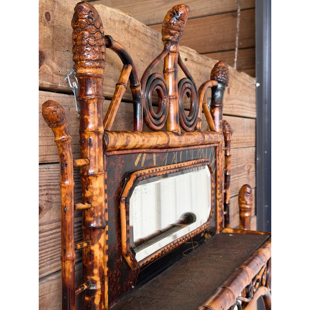Late 19th Century English Aesthetic Movement Bamboo Étagère Mirror With Japanned Panels and Shelves For Sale In Naples, FL - Image 6 of 12