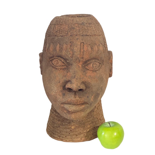 African Vintage Rare Large Ife Clay / Terracotta Head of Oni Yoruba Nigeria African 17.5" H For Sale - Image 3 of 7