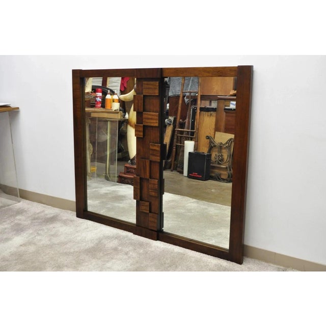 Vintage Lane Mid Century Modern Brutalist Cubist Block Rectangular Wood Frame 52" Mirror. Item features brutalist cubist...