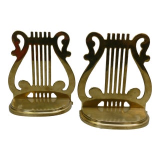 Brass Musical Harp Design Bookends - Pair For Sale