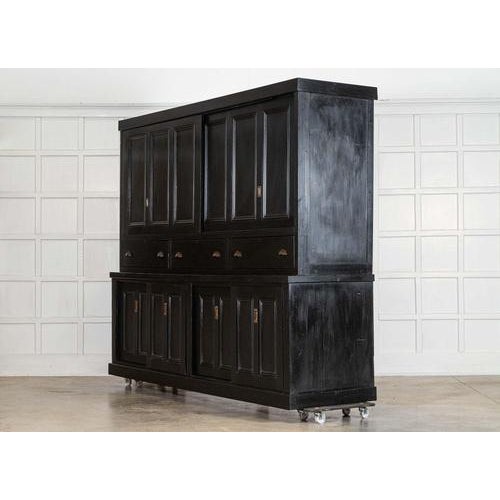 Late 19th Century 19th Century English Monumental Ebonised Pine Housekeepers Cupboard, 1880s For Sale - Image 5 of 18