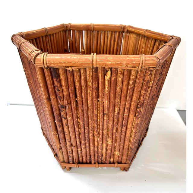 Large Vintage Bamboo Planter Cachepot - Coastal Boho Rattan Style Plant Holder For Sale In Louisville - Image 6 of 8