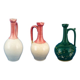 19th Century Art Nouveau Majolica Ceramic Jugs attributed to Sarreguemines or Lunéville, France, Set of 3 For Sale