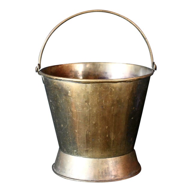Late 19th Century Large Brass Coal Bucket With Handle For Sale