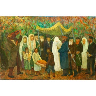 Chaïm Goldberg, Large Judaica Oil Painting, Polish Jewish Wedding in the Shtetl Chaim Goldberg, 1993 For Sale