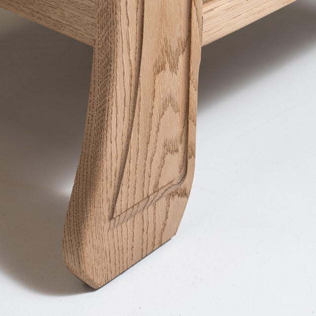 1970s Pair of 1970s French Tan Brutalist Oak Upholstered Armchairs For Sale - Image 5 of 15