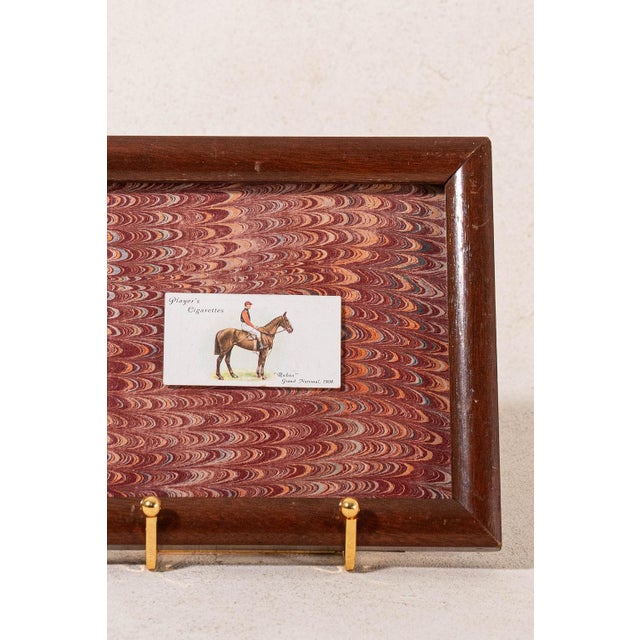 Pair of Antique British Collector’s Cigarette Jockey Card | Custom Float Mount on Antique Red Marbled Book in Vintage Frame For Sale In Charleston - Image 6 of 9