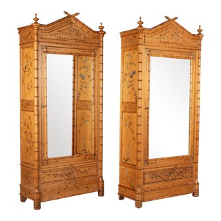French Faux Bamboo Armoires - a Pair For Sale