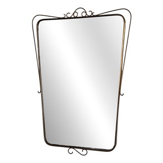 Large Mid-Century Italian Wall Mirror with Brass Frame, 1950s For Sale