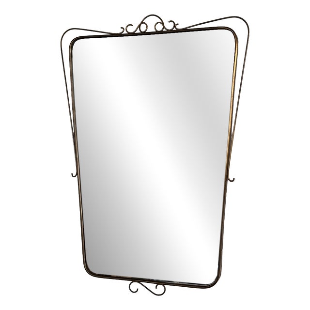 Large Mid-Century Italian Wall Mirror with Brass Frame, 1950s For Sale