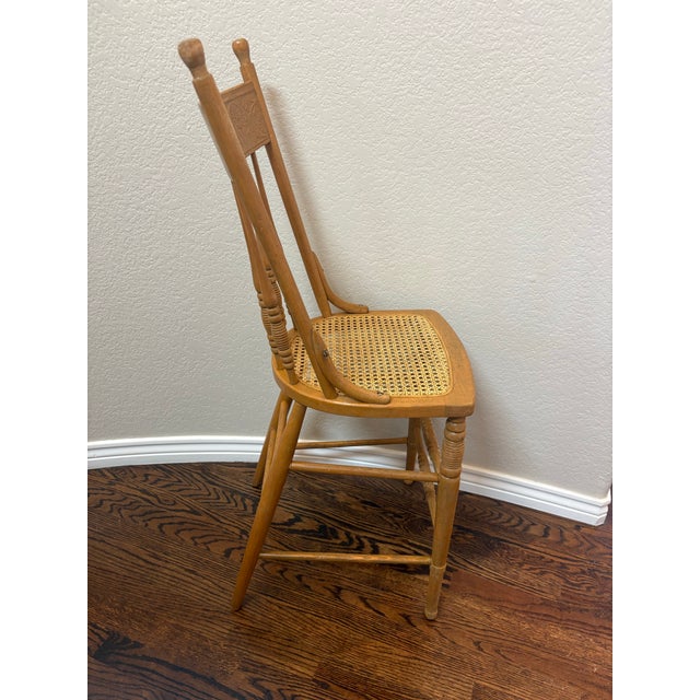 Circa 1900 Antique Oak Pressed-Back Youth Chair With Cane Seat For Sale - Image 4 of 12