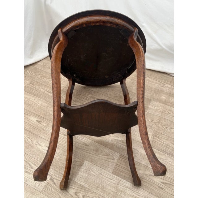 Antique Round Table With Square Bottom Plant Book Shelf, Quarter Sawed Tiger Oak For Sale - Image 11 of 11