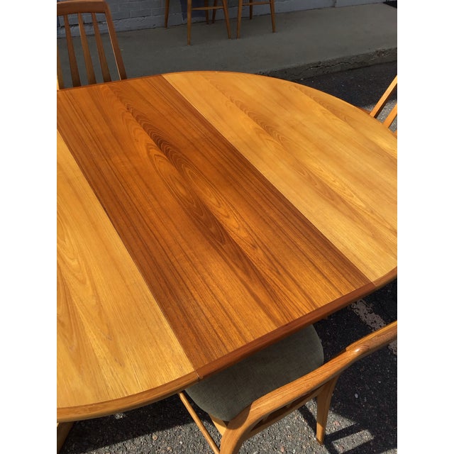 1960s 1960's Mid-Century Modern Solid Teak Dining Set, 2 Leaves With 6 Chairs For Sale - Image 5 of 12