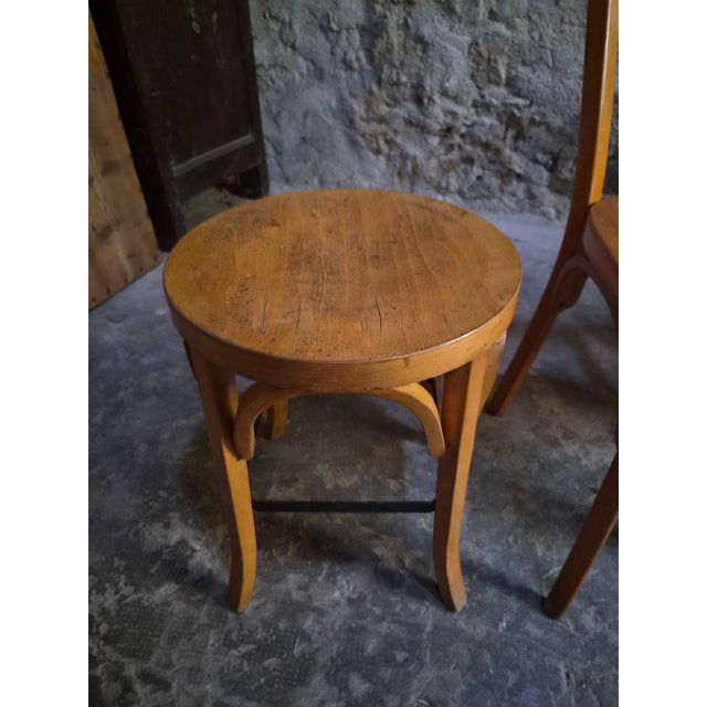 Vintage Baumann Bistro Chairs and Ottoman, France, 1950s, Set of 5 For Sale - Image 9 of 18