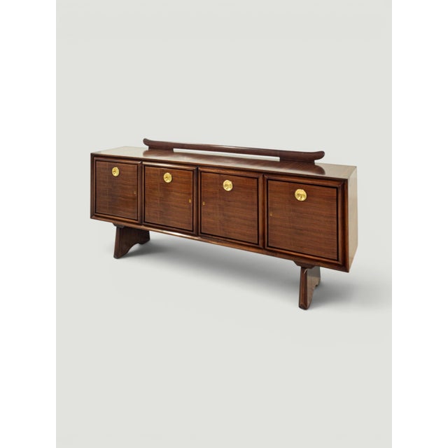 Wood Mid-Century Modern Italian Walnut Sideboard with Brass Medallions by Paolo Buffa, 1950s For Sale - Image 7 of 18