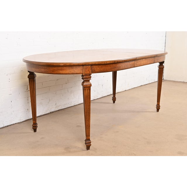 Thomasville Thomasville French Regency Louis XVI Walnut and Burl Wood Extension Dining Table, Circa 1960s For Sale - Image 4 of 12