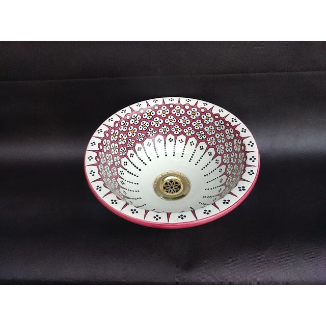 Moroccan Contemporary Ceramic Floral Hand-Paint Bar Sink For Sale - Image 3 of 7
