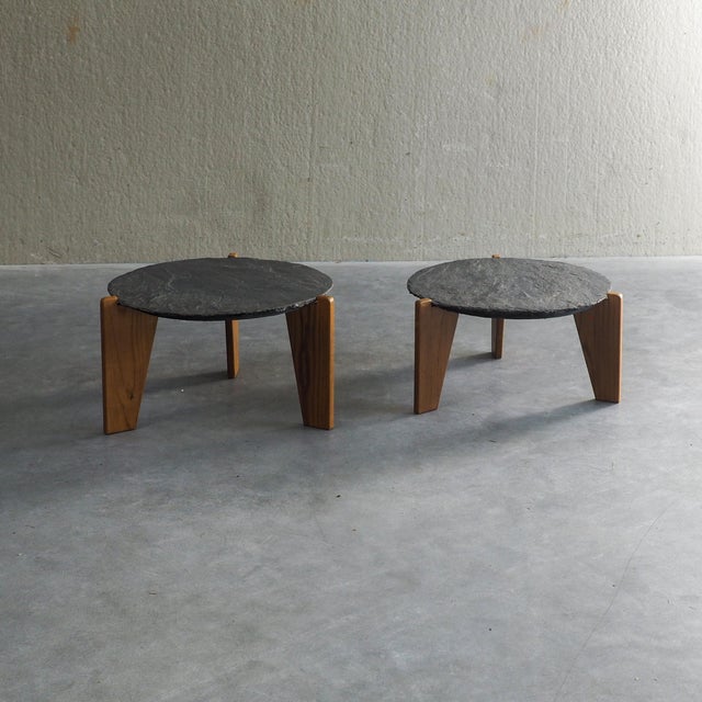 Brutalist Slate and Pine Side Tables, 1970s, Set of 2 For Sale - Image 6 of 18