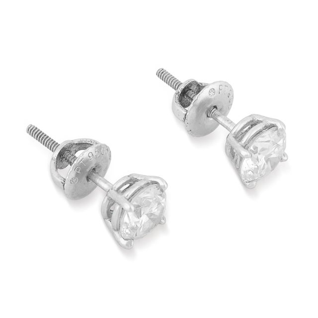 Vintage 1.20 Carat Diamond Platinum Stud Earrings, A Pair For Sale In Los Angeles - Image 6 of 6