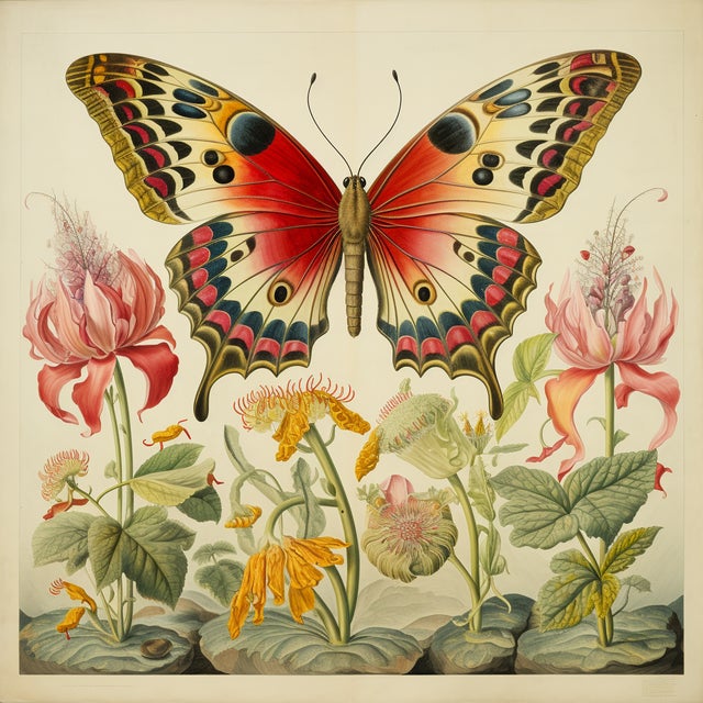 Campaign Butterfly and Flowers No. 5 – Natural History Fine Art Print For Sale - Image 3 of 3