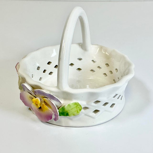 Ceramic 1980s Vintage Coastal Knife-Cut Ceramic Pansy Candy Dish With Handle For Sale - Image 7 of 12
