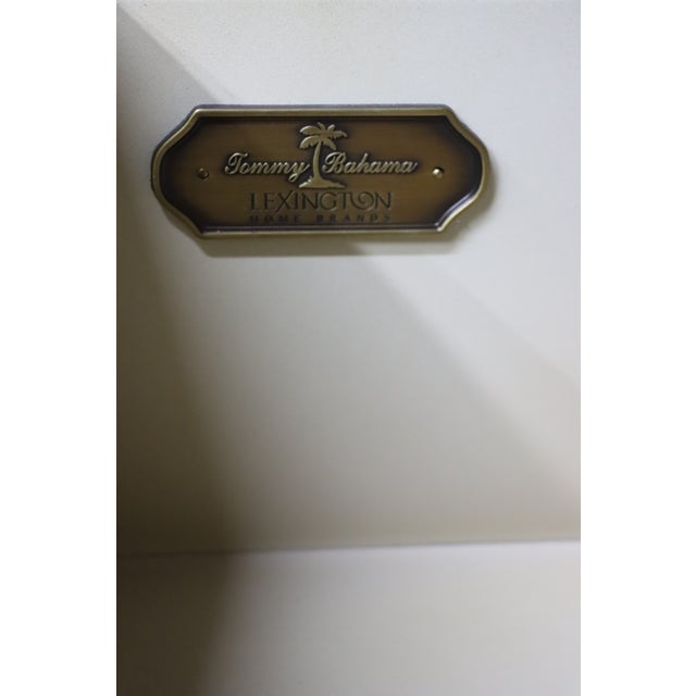 Tommy Bahama for Lexington furniture Bombay style commode with palm tree paint decorated design and stained top.