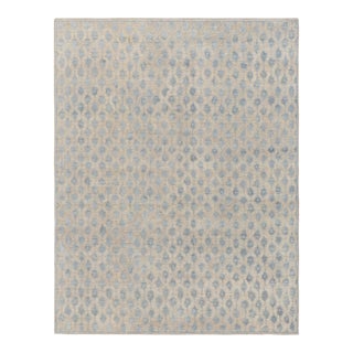Rug & Kilim’s Oversized Block Print Rug in White with Blue Floral Patterns - 13x19 For Sale