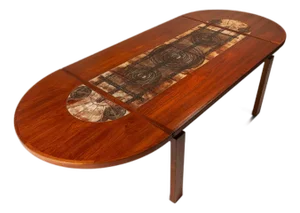 Restored Danish Modern Expansion Dropleaf Dining Table in Teak W/ Tile Inlay by Ox Art for Ansager Møbler, Denmark, C. 1977